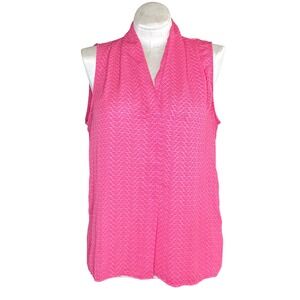 Laundry by Shelli Segal Pink Geometric Fan Print Sleeveless V-Neck Blouse Large